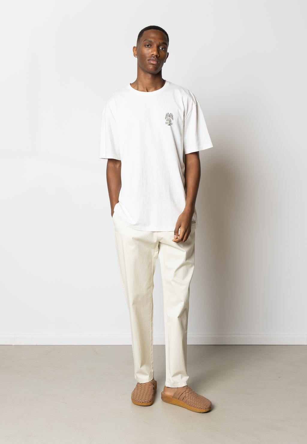 white t shirt and chinos