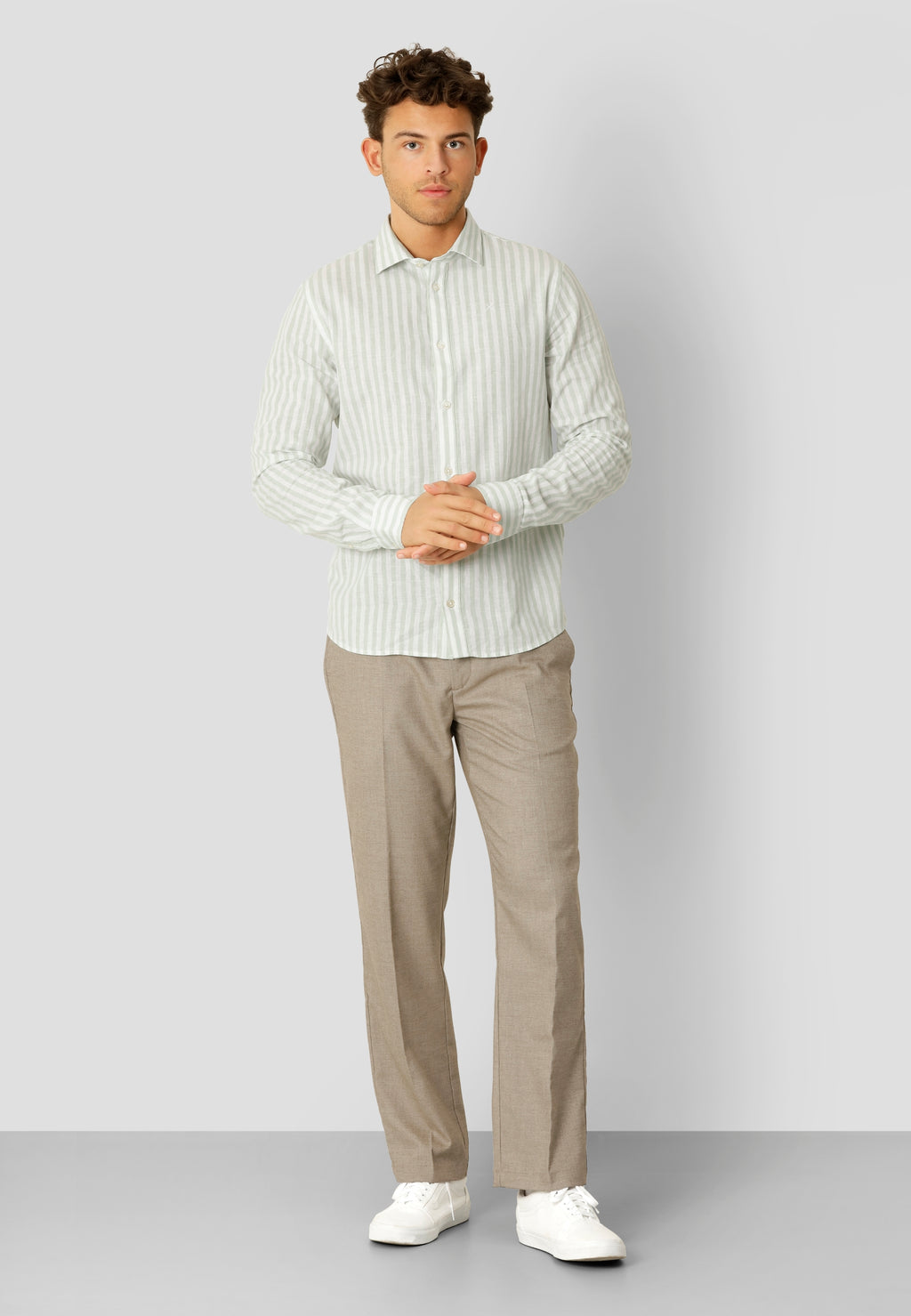 Jamie cotton linen striped shirt Minty Ecru eu