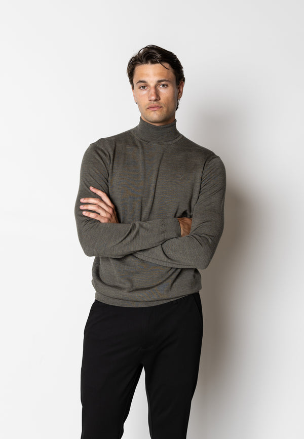 Clean Cut Copenhagen Alfredo merino wool roll neck Knit Army Melange