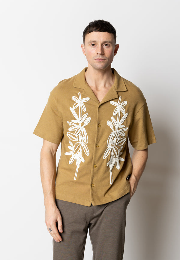 Clean Cut Copenhagen Calton embroidery shirt Shirts S/S Dark Khaki