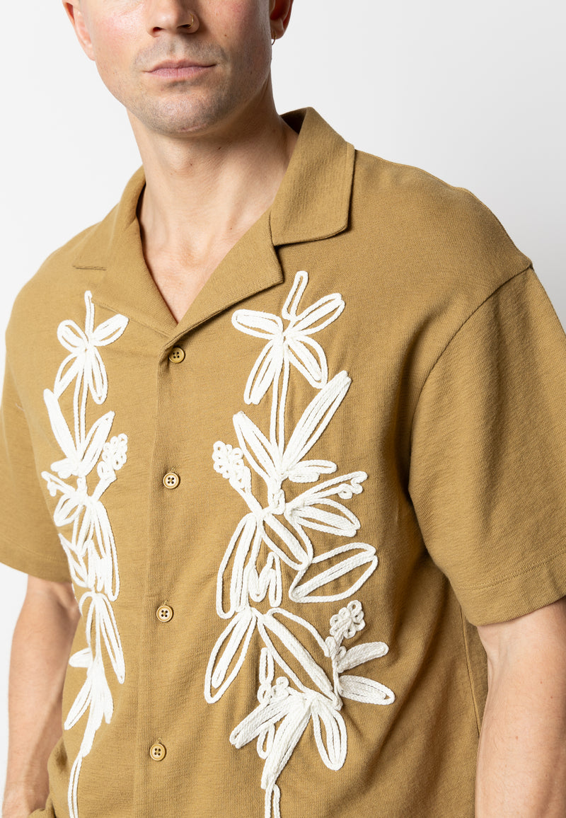 Clean Cut Copenhagen Calton embroidery shirt Shirts S/S Dark Khaki