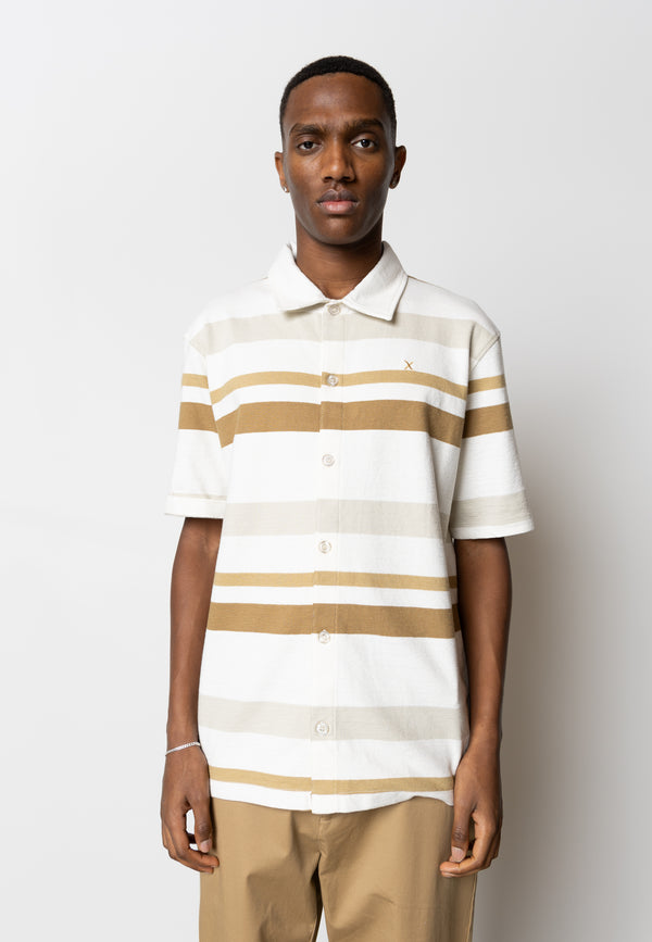Clean Cut Copenhagen Calton striped shirt Shirts S/S Ecru/Khaki Stripe