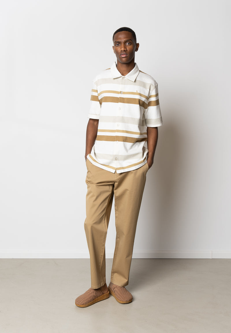 Clean Cut Copenhagen Calton striped shirt Shirts S/S Ecru/Khaki Stripe