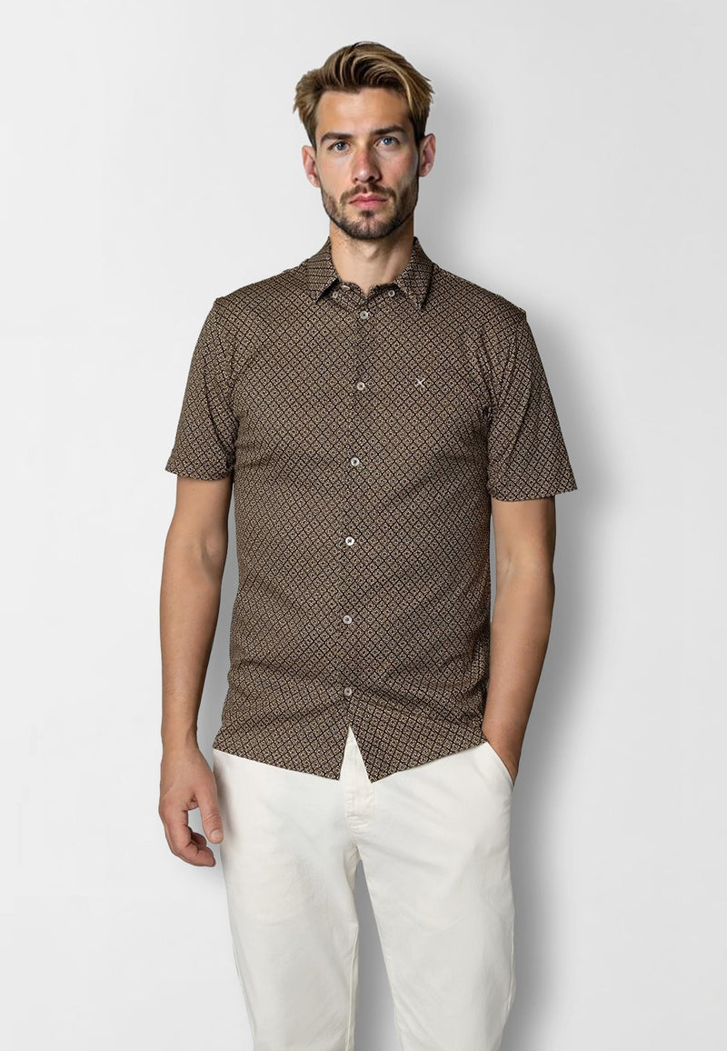 Clean Cut Copenhagen Clean formal AOP shirt Shirts S/S Brown