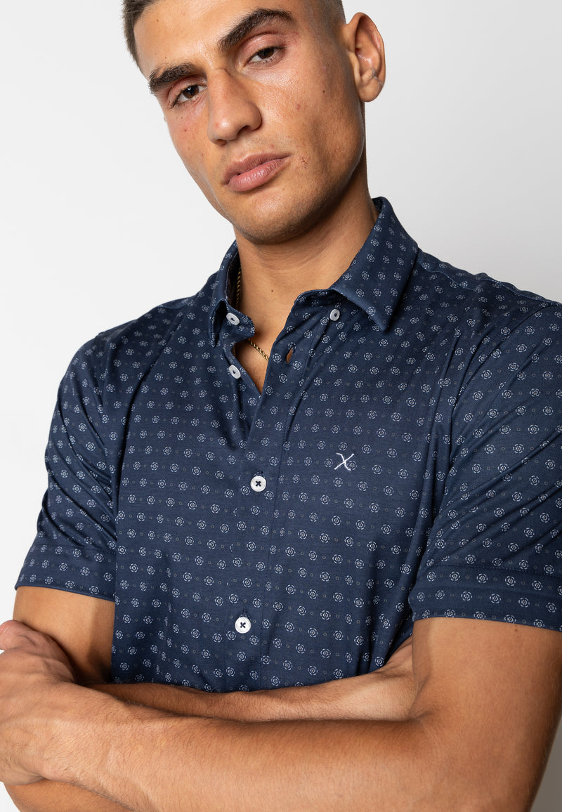 Clean Cut Copenhagen Clean formal AOP shirt Shirts S/S Navy