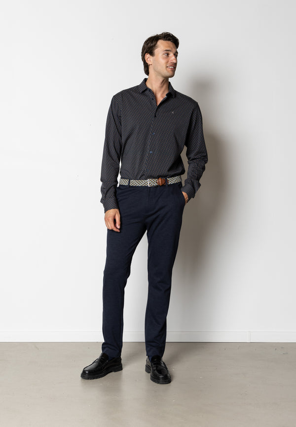 Clean Cut Copenhagen Clean formal printed stretch shirt Shirts L/S Navy/Brown