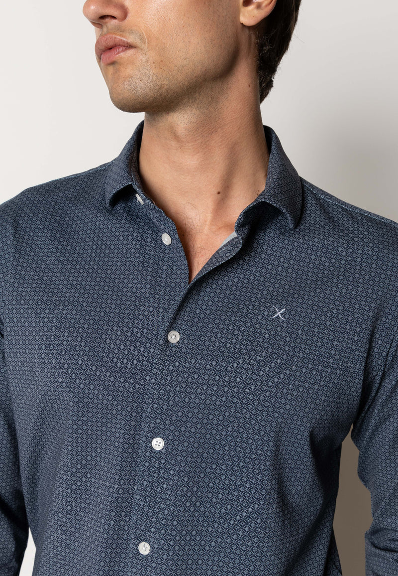 Clean Cut Copenhagen Clean formal printed stretch shirt Shirts L/S Navy/Ecru