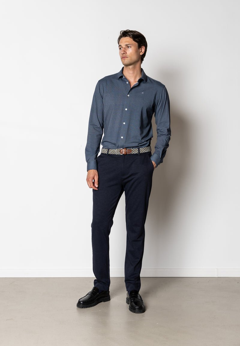 Clean Cut Copenhagen Clean formal printed stretch shirt Shirts L/S Navy/Ecru