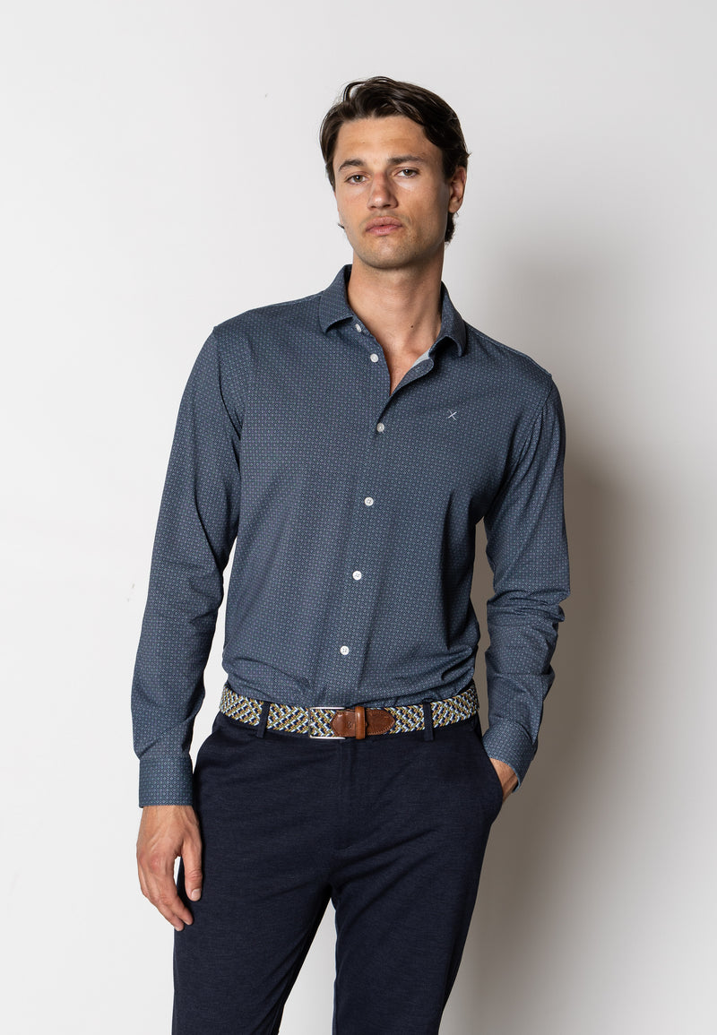 Clean Cut Copenhagen Clean formal printed stretch shirt Shirts L/S Navy/Ecru