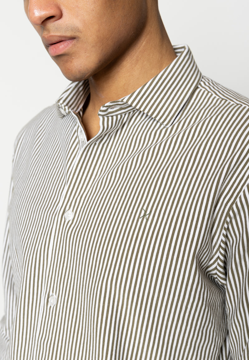 Clean Cut Copenhagen Clean formal stripe shirt Shirts L/S Army/White Stripe