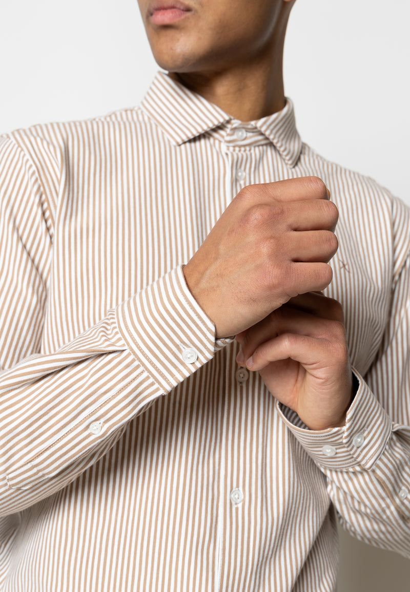Clean Cut Copenhagen Clean formal stripe shirt Shirts L/S Warm Sand/White Stripe