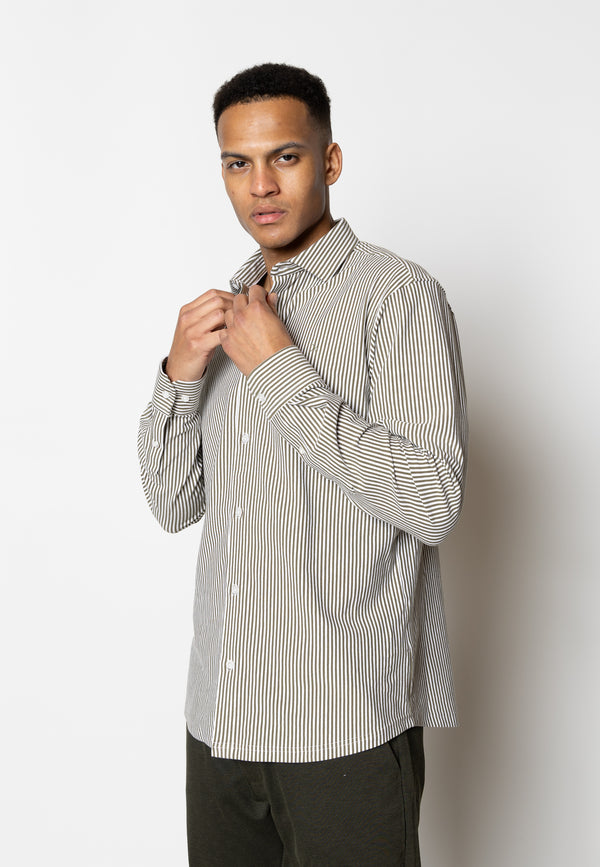 Clean Cut Copenhagen Clean formal striped shirt Shirts L/S Army/White striped
