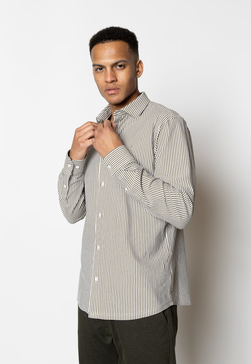 Clean Cut Copenhagen Clean formal striped shirt Shirts L/S Army/White striped