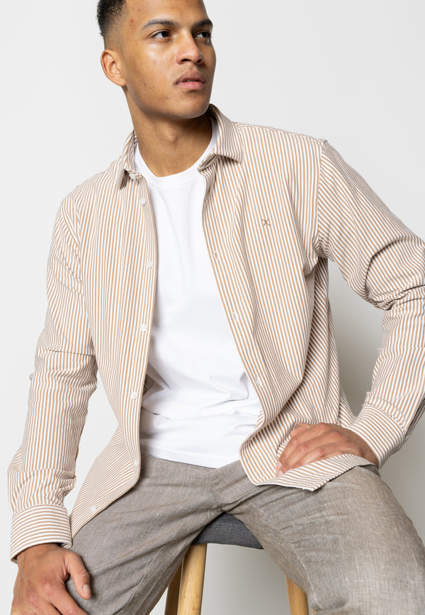 Clean Cut Copenhagen Clean formal striped shirt Shirts L/S Warm Sand/White striped