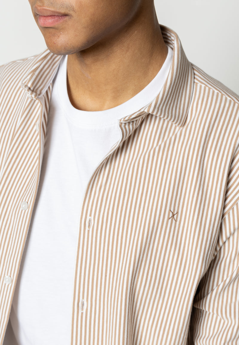 Clean Cut Copenhagen Clean formal striped shirt Shirts L/S Warm Sand/White striped