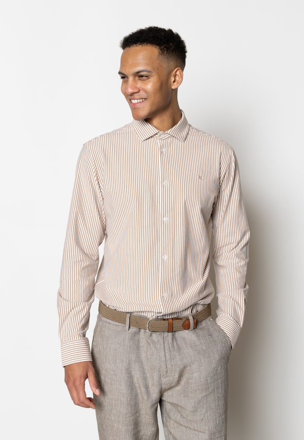 Clean Cut Copenhagen Clean formal striped shirt Shirts L/S Warm Sand/White striped