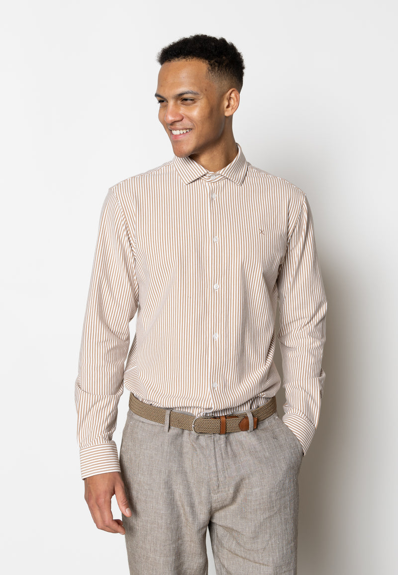Clean Cut Copenhagen Clean formal striped shirt Shirts L/S Warm Sand/White striped