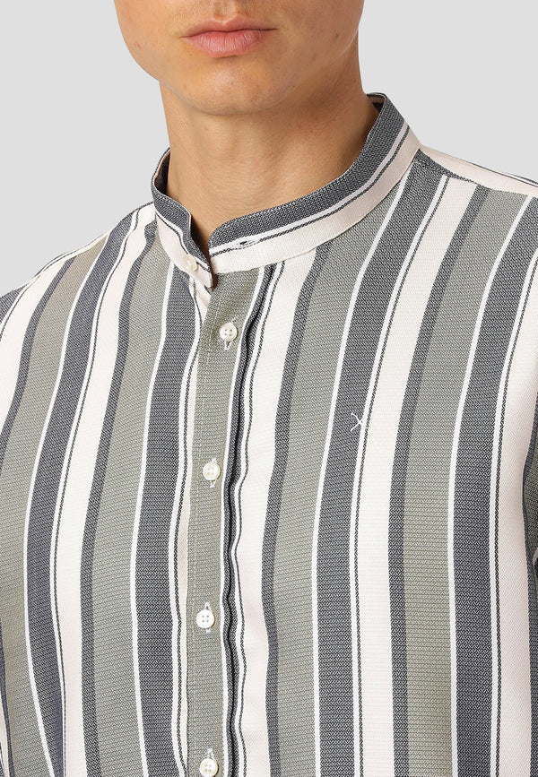 Clean Cut Copenhagen Dan striped tencel shirt Shirts L/S Navy / Army
