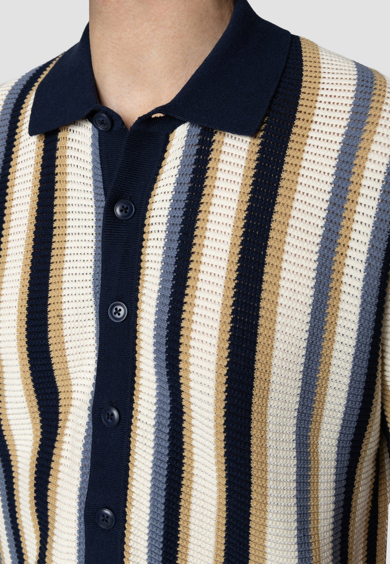 Clean Cut Copenhagen Daniel knitted shirt Shirts S/S Ecru/Blue stripe