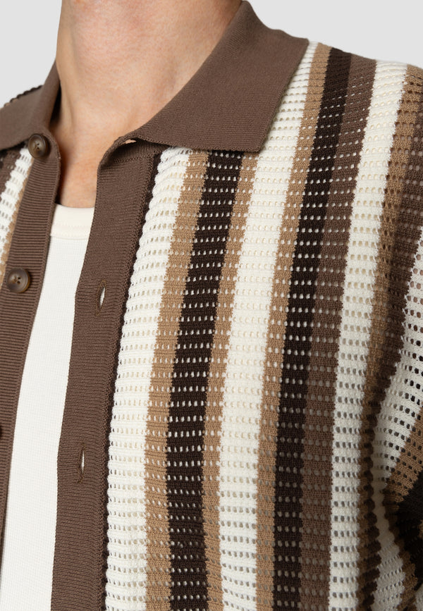 Clean Cut Copenhagen Daniel knitted shirt Shirts S/S Ecru/brown stipe