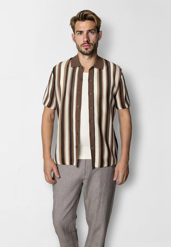 Clean Cut Copenhagen Daniel knitted shirt Shirts S/S Ecru/brown stipe