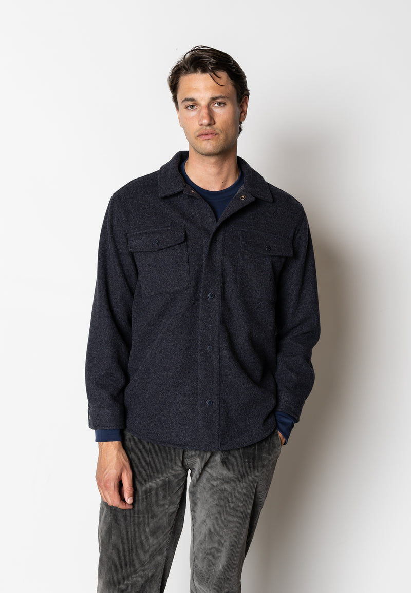 Clean Cut Copenhagen Dean flannel bonded overshirt Shirts L/S Dark Navy Melange