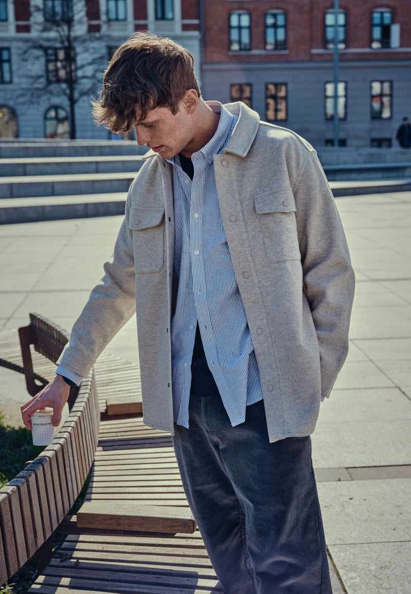 Clean Cut Copenhagen Dean flannel bonded overshirt Shirts L/S Soft Sand Melange