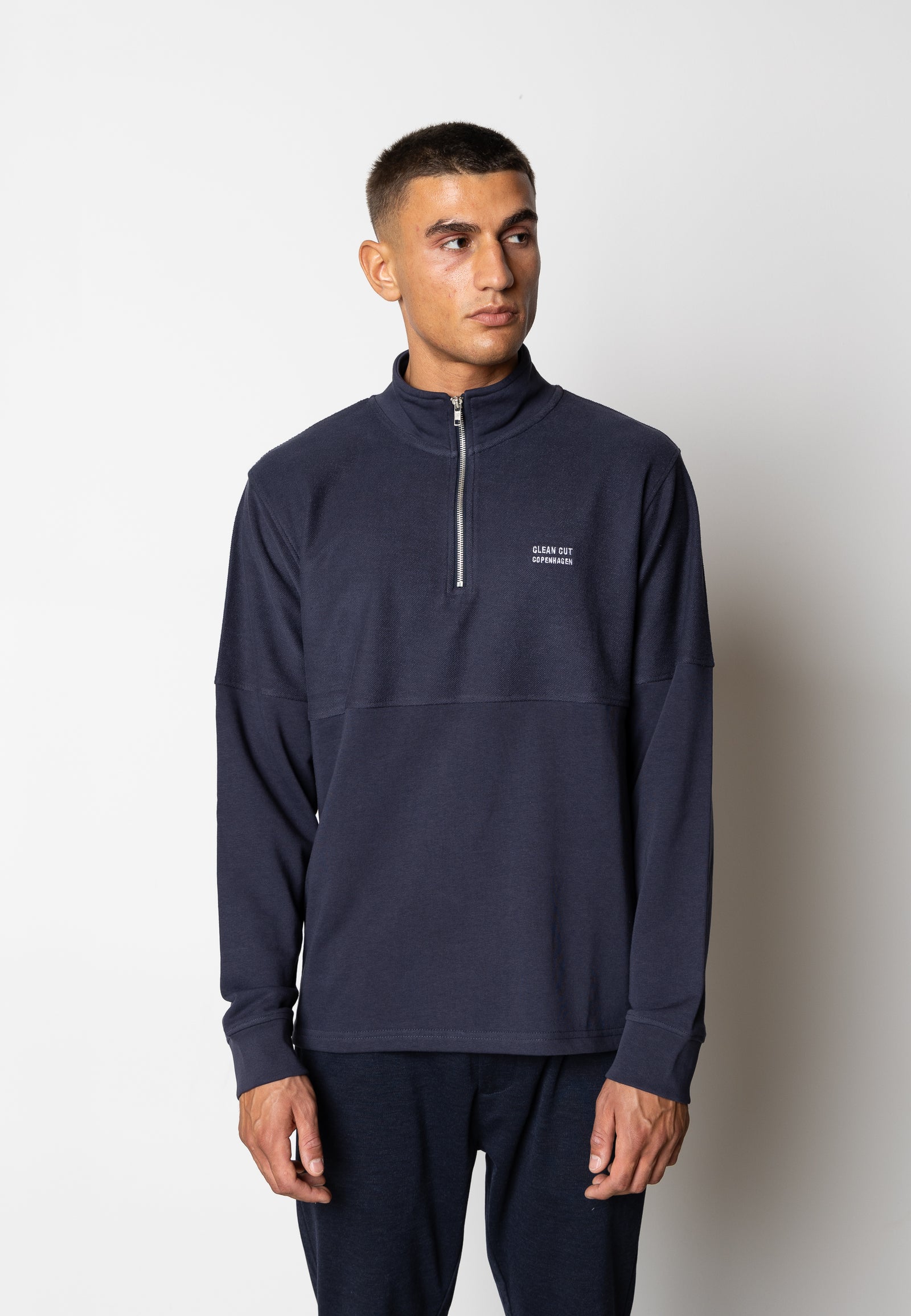 Elliot french terry half zip sweatshirt - Navy – eu.cleancutcopenhagen.com