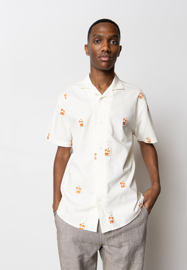 Clean Cut Copenhagen Felix embroidery S/S shirt Shirts S/S Off White/Orange