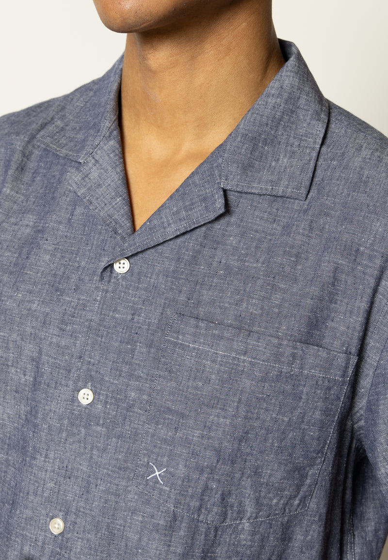 Clean Cut Copenhagen Giles cotton/linen shirt Shirts S/S Dark Blue Melange