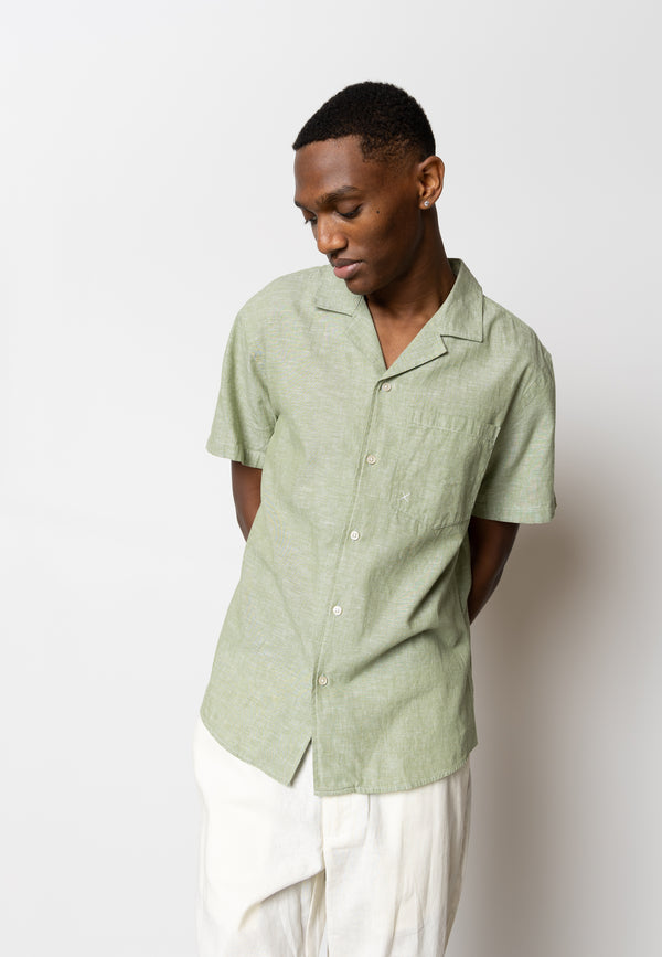 Clean Cut Copenhagen Giles cotton/linen shirt Shirts S/S Green Melange