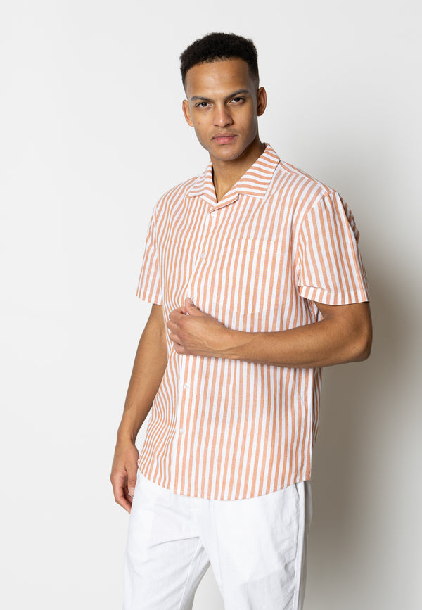Clean Cut Copenhagen Giles cotton/linen shirt Shirts S/S Orange/Ecru