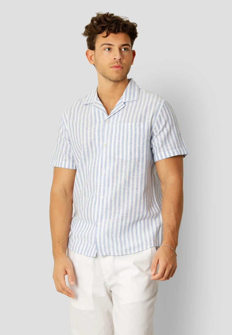 Clean Cut Copenhagen Giles striped bowling S/S shirt Shirts S/S Blue Melange / Ecru