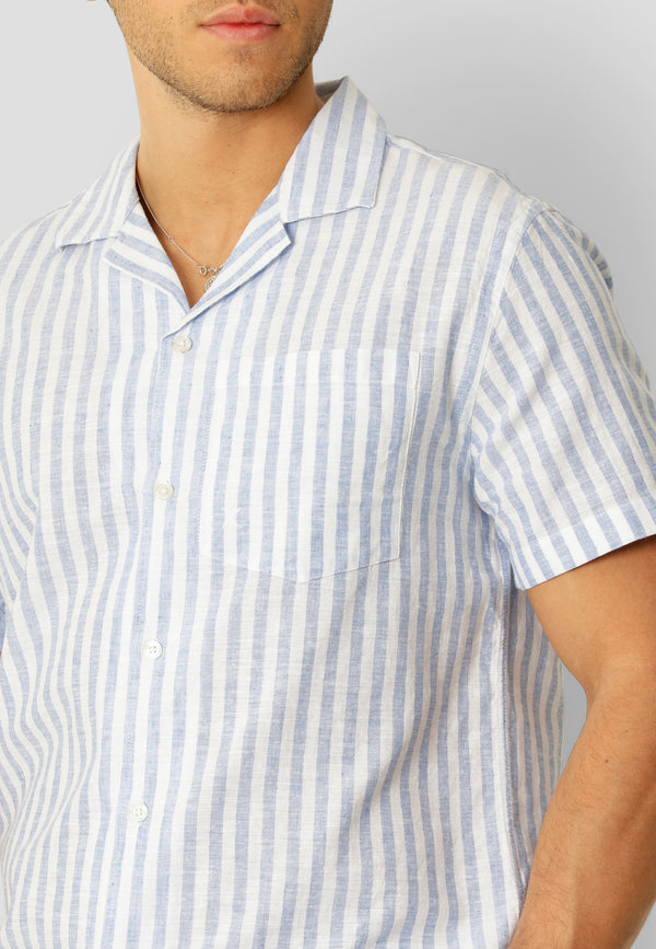 Clean Cut Copenhagen Giles striped S/S shirt Shirts S/S Blue Melange / Ecru