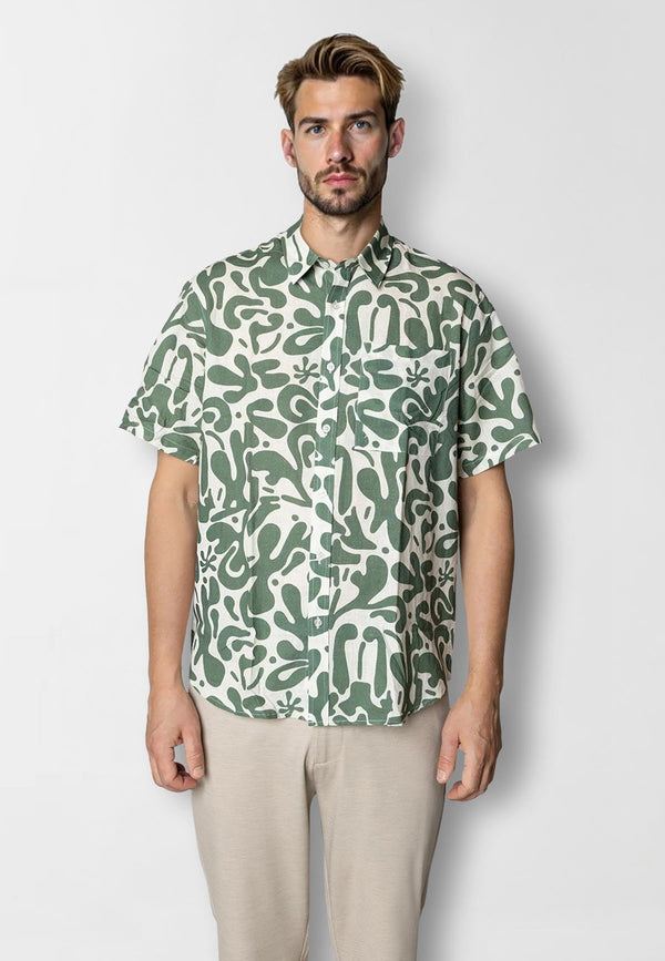 Clean Cut Copenhagen Harry S/S shirt Shirts S/S Ecru/Dark green