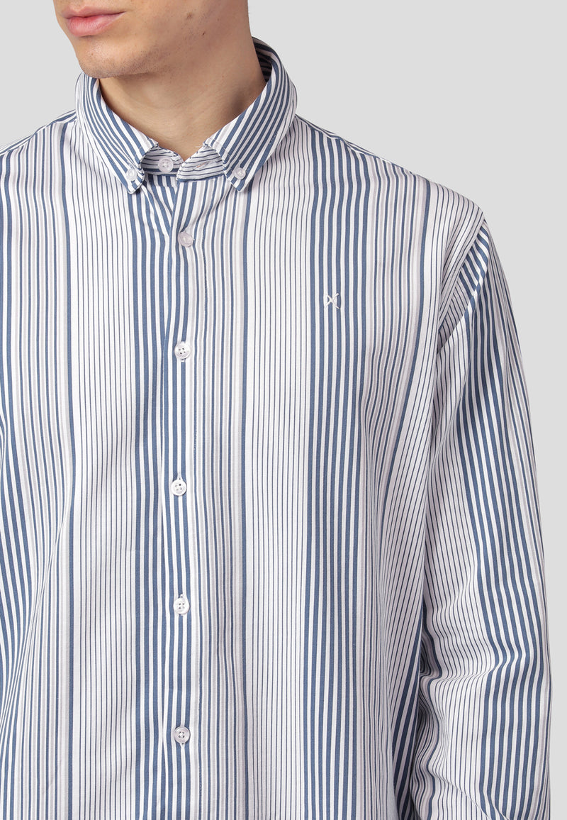 Clean Cut Copenhagen Hudson AOP stretch shirt Shirts L/S Blue Stripe