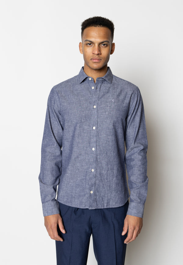 Clean Cut Copenhagen Jamie cotton/linen shirt Shirts L/S Dark Blue Melange