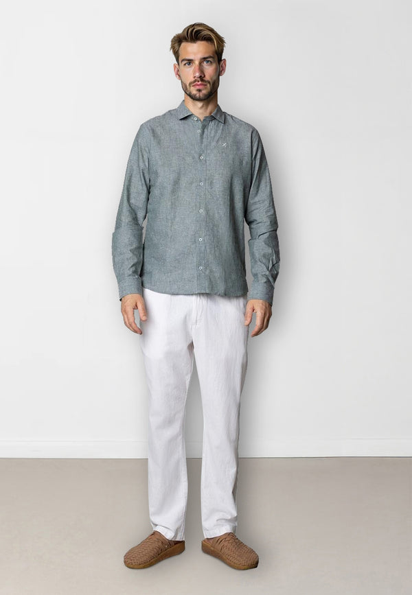 Clean Cut Copenhagen Jamie cotton/linen shirt Shirts L/S Dark Green Melange