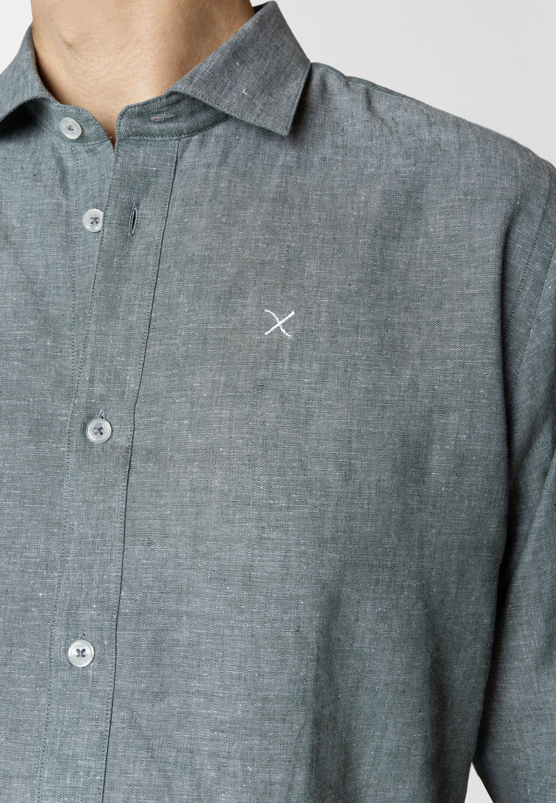 Clean Cut Copenhagen Jamie cotton/linen shirt Shirts L/S Dark Green Melange