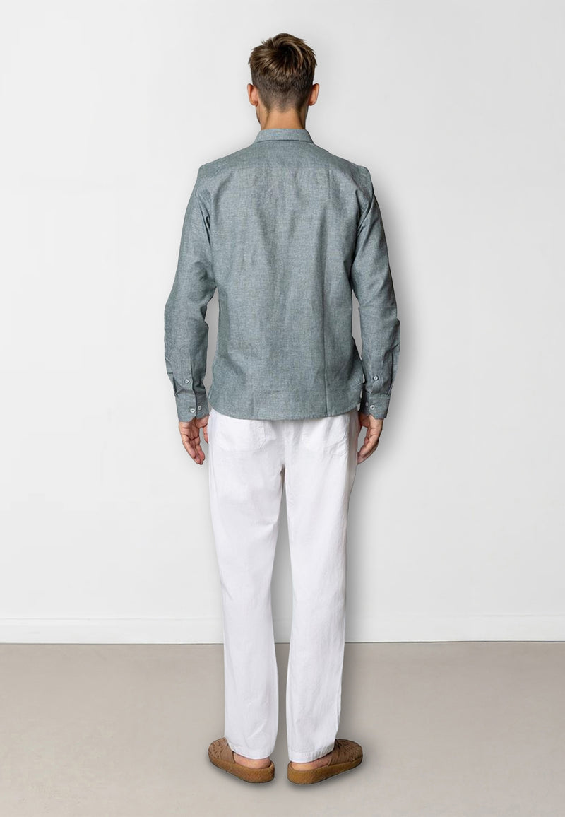 Clean Cut Copenhagen Jamie cotton/linen shirt Shirts L/S Dark Green Melange