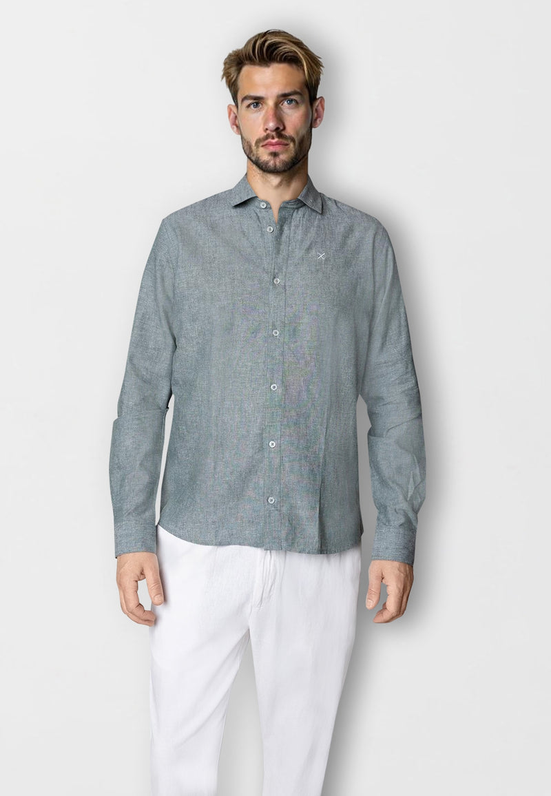 Clean Cut Copenhagen Jamie cotton/linen shirt Shirts L/S Dark Green Melange