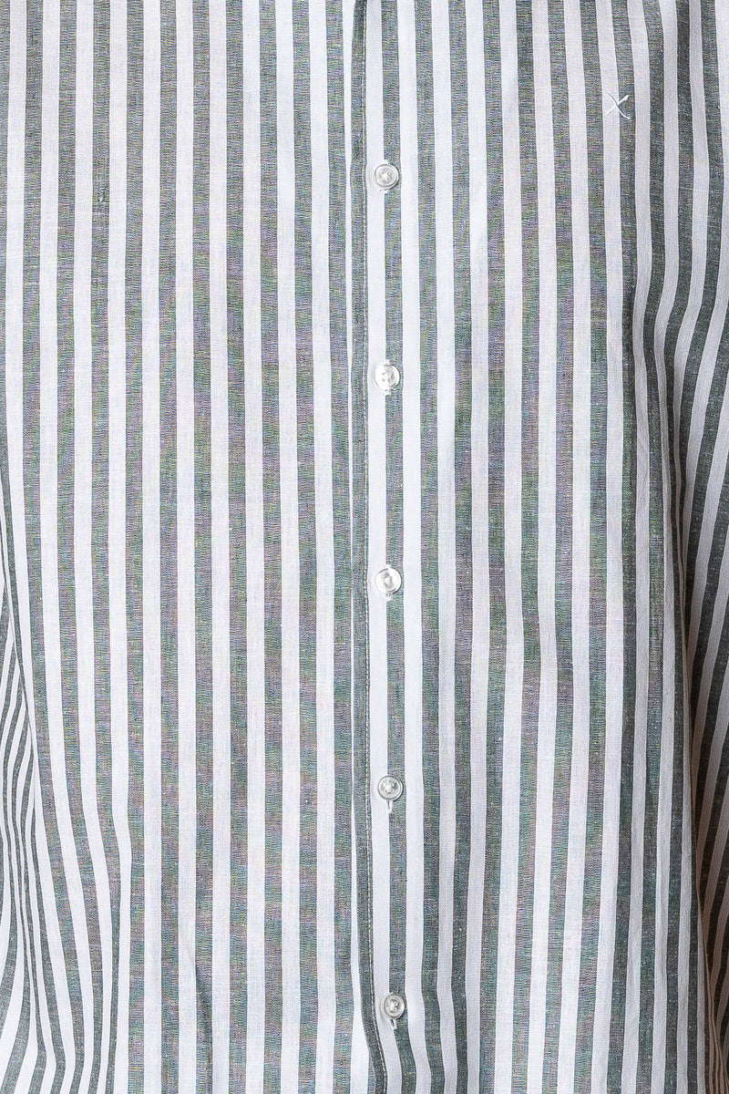 Clean Cut Copenhagen Jamie cotton/linen striped shirt Shirts L/S Dark green/Ecru