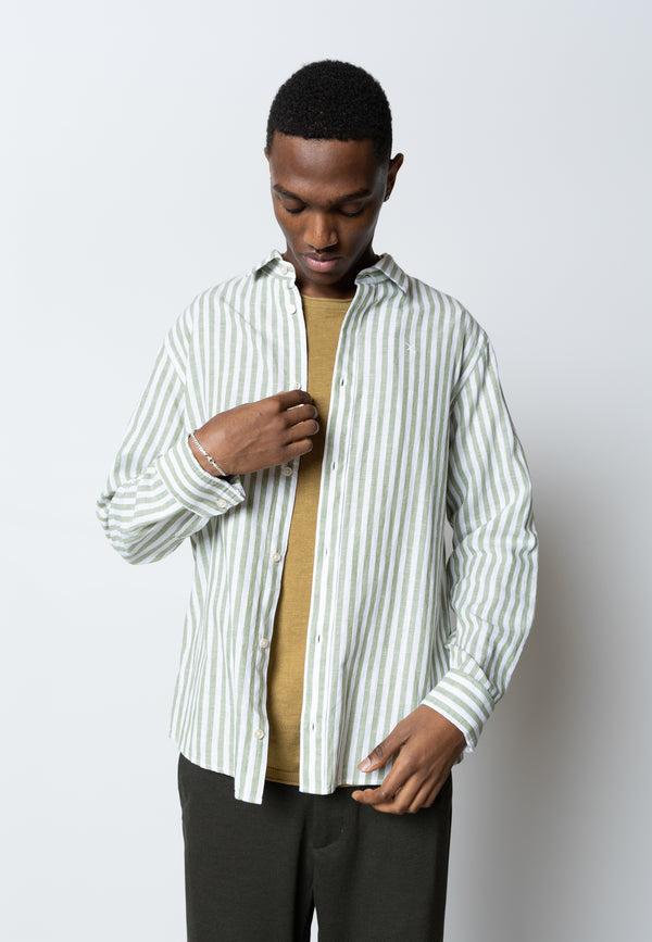 Clean Cut Copenhagen Jamie cotton/linen striped shirt Shirts L/S Green/Ecru