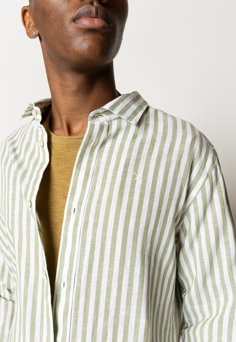 Clean Cut Copenhagen Jamie cotton/linen striped shirt Shirts L/S Green/Ecru
