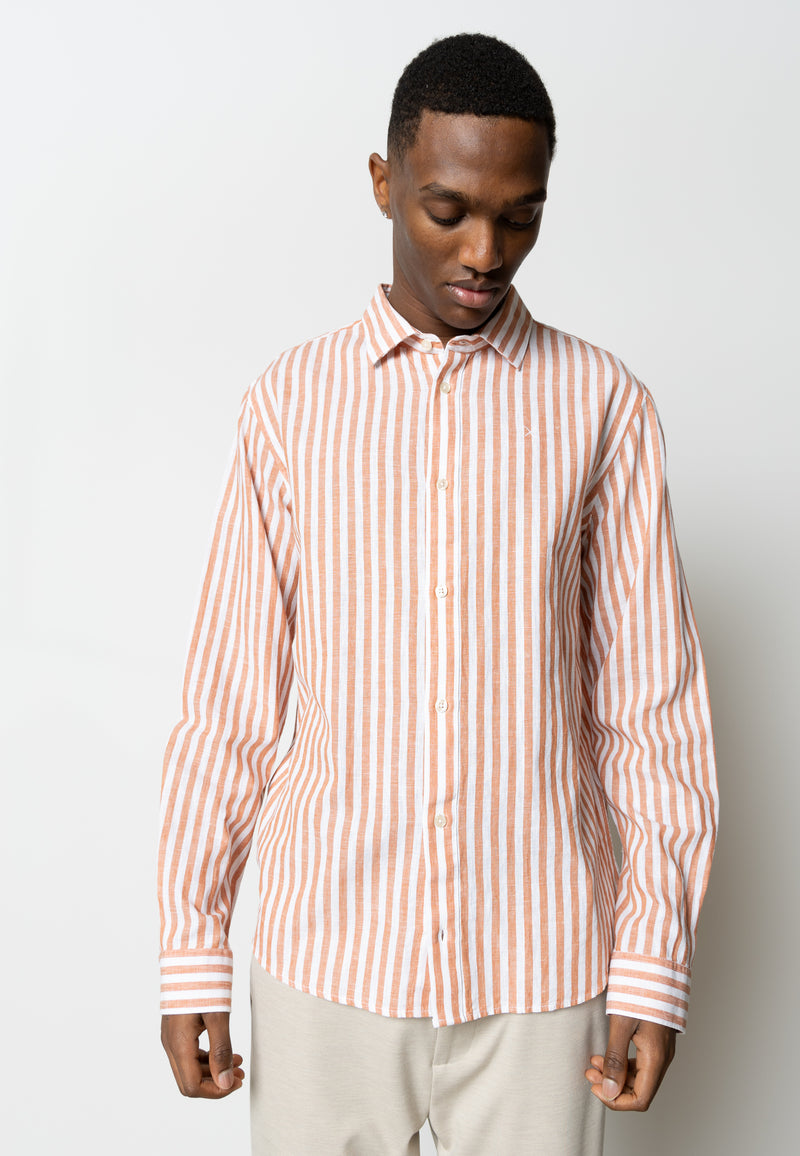 Clean Cut Copenhagen Jamie cotton/linen striped shirt Shirts L/S Orange/Ecru