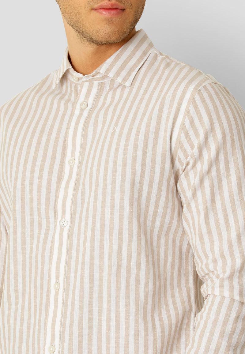 Clean Cut Copenhagen Jamie cotton/linen striped shirt Shirts L/S Sand Melange / Ecru