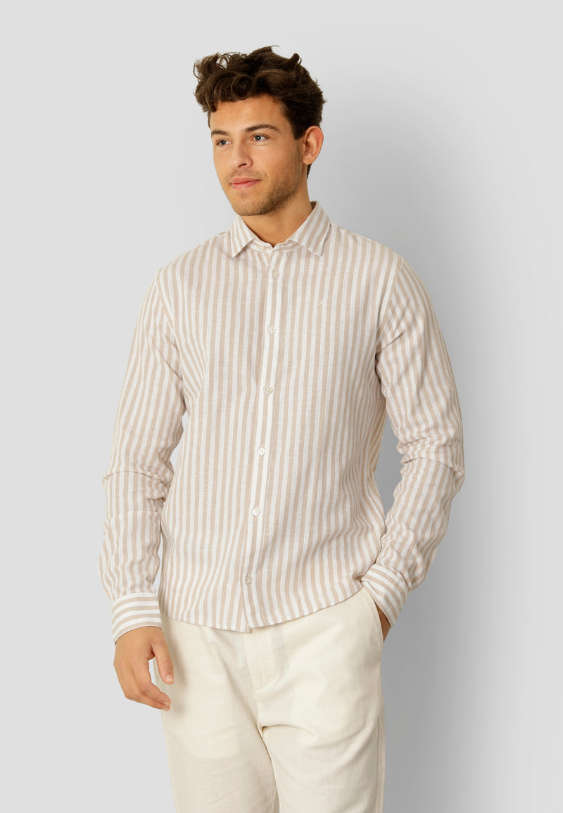 Clean Cut Copenhagen Jamie cotton/linen striped shirt Shirts L/S Sand Melange / Ecru