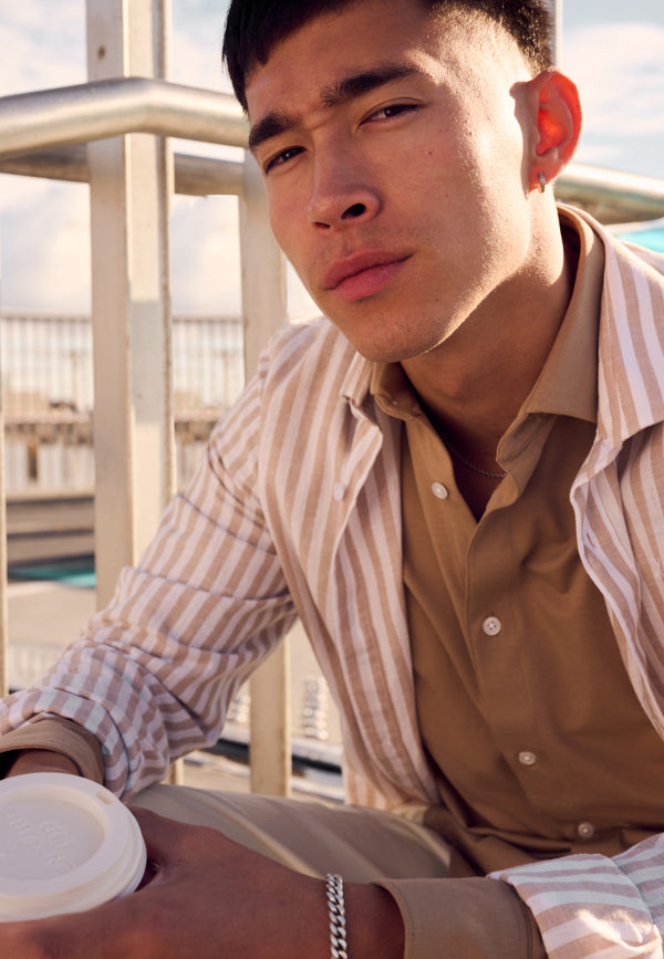 Clean Cut Copenhagen Jamie cotton/linen striped shirt Shirts L/S Sand Melange / Ecru