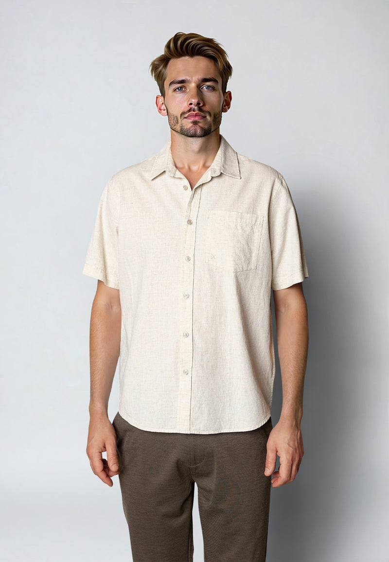 Clean Cut Copenhagen Luca cotton/linen S/S shirt Shirts S/S Light beige