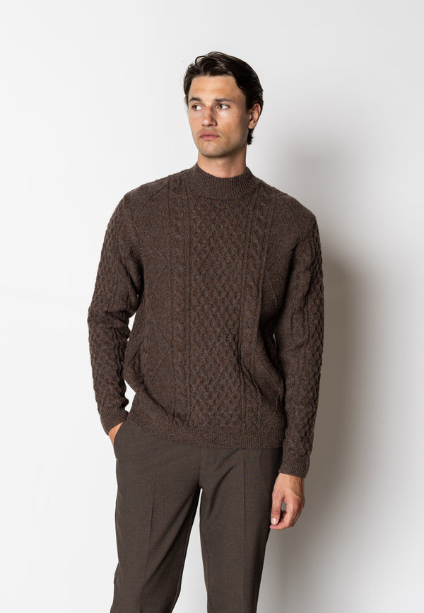 Clean Cut Copenhagen Morgan wool 'fisherman' jumper Knit Dark Brown Melange